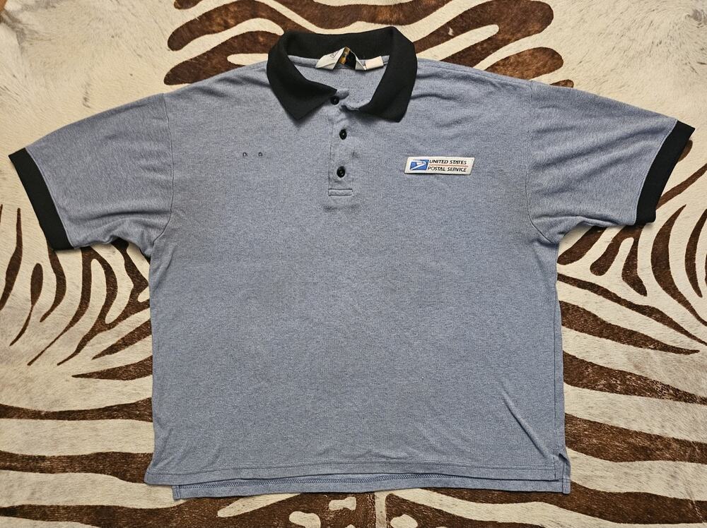 Vintage Flying Cross Large USPS United States Postal Service Polo Shirt Blue
